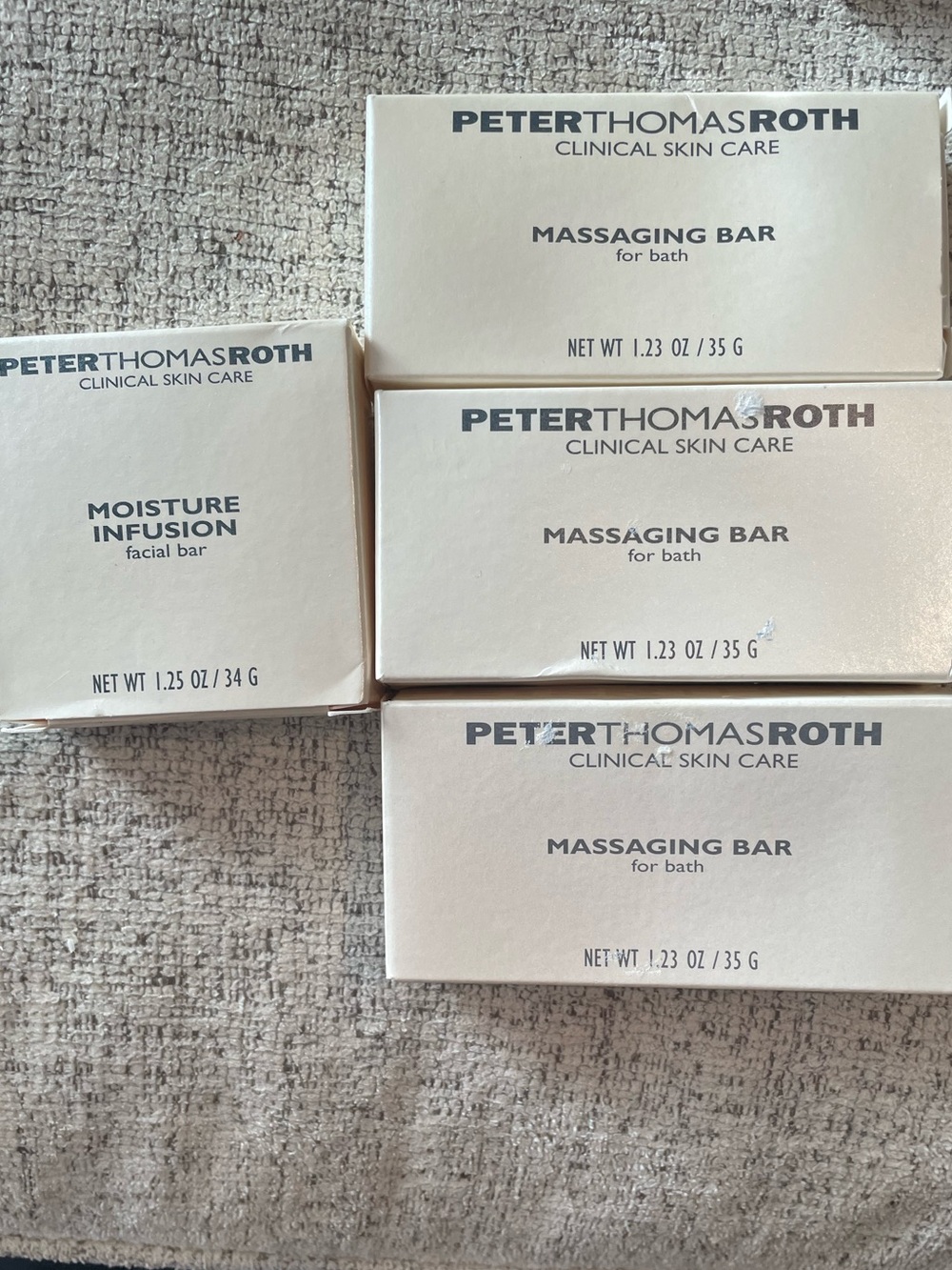 3 Peter Thomas Roth Massaging Bar Soap, 1 Moisture Facial Bar.  LOT. NEW. Bundle